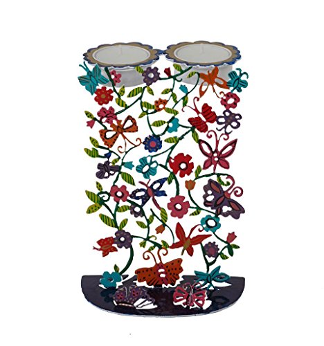 Yair Emanuel Candlesticks Laser Cut Hand Painted Butterfly Design