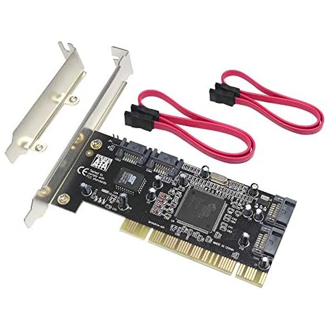 GODSHARK 4 Ports PCI SATA Raid Controller Internal Expansion Card with 2 Sata Cables, PCI to SATA Adapter Converter for Desktop PC Support HDD SSD Cover