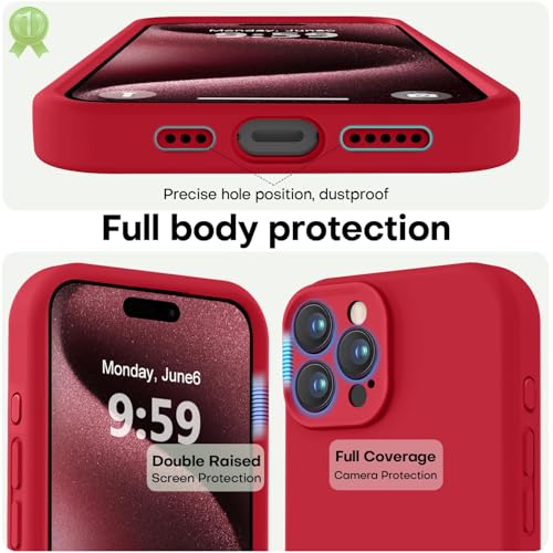 Image of LOVE 3000 Designed for iPhone 15 Pro Case, Premium Silicone with [Soft Anti-Scratch Microfiber Lining] Shockproof Protective Phone Case for Men Women Girls 6.1 inch, Red