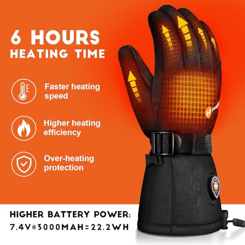 Mewamaa Heated Gloves For Men Women 7.4V Battery Rechargeable Heated Ski Gloves Touchscreen Waterproof Electric Heated Gloves For Winter Outdoor Work Skiing Hiking Camping thumb #3