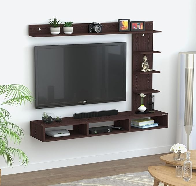 Image of Anikaa Tyron Engineered Wood Wall Mount TV Unit /TV Stand /Wall Set Top Box Stand /TV Cabinet /TV Entertainment Unit with LED Light (Wenge)(Ideal for Upto 42 inch)(D.I.Y)