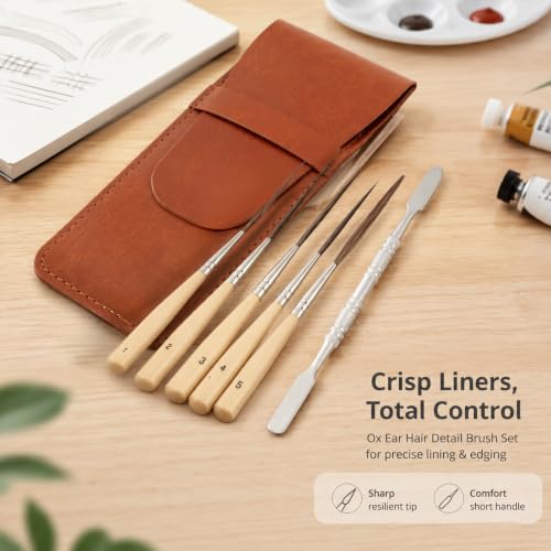 Set de 5 Pinceles Liner con Cerdas de Pelo de Oreja de Buey, Pinceles Extra Largos de Punta Fina, Espátula, Pinceles Detallados para Pintura miniatura 3