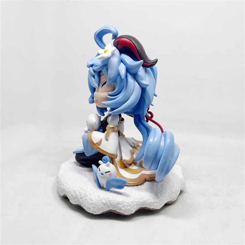Figurki akcji anime Model Statue-Q wersja niebieskich włosów, czerwonych rogów i fioletowych oczu kobieca postać z gry, przytulanie białego, klęcząc na śnieżnej podstawie, waga 419 g