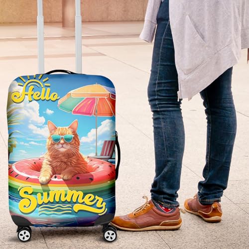 Hello Summer Maine Coon Pool Day on Watermelon Float Travel Luggage Cover Cat Lover Kitten Owner Gifts Suitcase Dust Protective Decor 130084