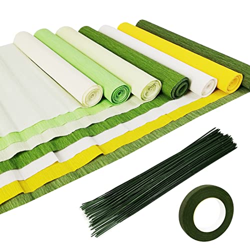 Cieovo Crepe Paper Flower Diy Kits, 7 Rolls Green Series Crepe Paper Rolls 1 Rolls Green Floral Tape And 50 Green Floral Iron Wire For Wedding Festival Party Wreath Making Supplies Diy Flower Crafts #TOP11