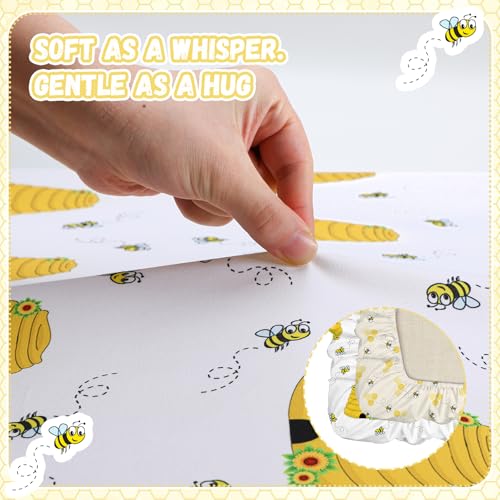 Image of Peryiter 4 Pack Crib Sheets for Baby Yellow Bee Soft Baby Bed Sheet Set 52'' x 28 inch Nursery Crib Sheets for Standard Bed Toddler Mattress Nursery Decor Boys Girls Kids
