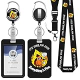SQEYYGI Funny Badge Reel Retractable with 360° Swivel Carabiner Clip, Cute ID Badge Holder with Breakaway Lanyard, Teacher Nurse Office Gifts (This is Fine Dog)