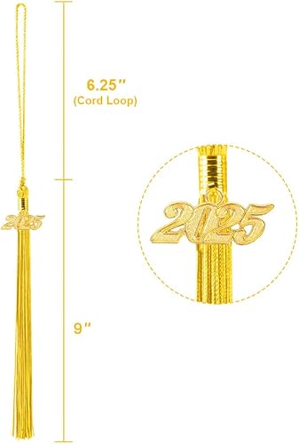 Vista 44 de Borla 2025, 1 unidad, borla de graduación para graduados 2025, borla 2025 con dijes de fecha dorada 2025 para fiestas de graduación, ceremonias