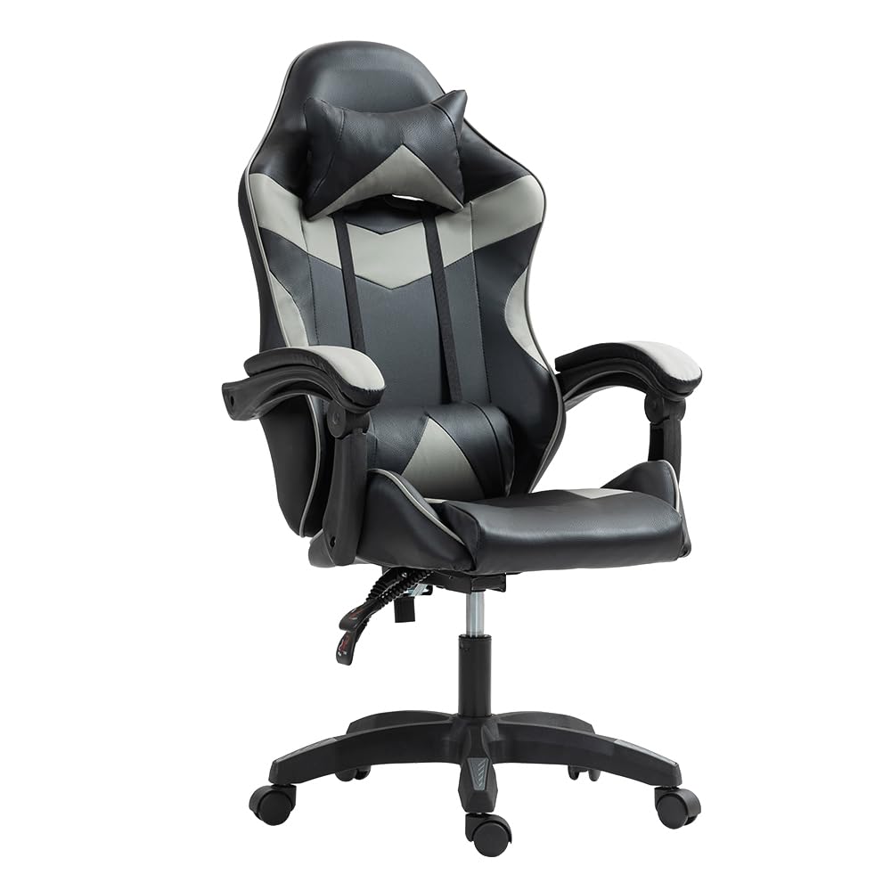 Panana Heavy Duty Gaming Reclining Racing Chair PU Leather Swivel PC Game Desk Chair (Grey)