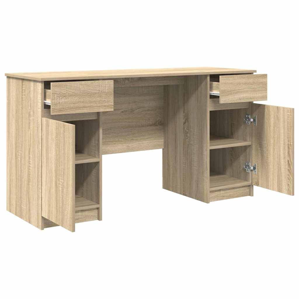 Scrivania rovere sonoma in legno ingegnerizzato 140 x 49 x 76 cm con 2 cassetti e ripiano, postazione lavoro e studio per computer PC gaming, mobile ufficio salvaspazio per smartworking casa