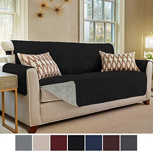 Gorilla Grip Original Slip Resistant Large Sofa Protector for Seat Width up to 70 Inch, Patent Pending Suede-Like Furniture Slipcover, 2 Inch Straps, Couch Slip Cover Throw for Dogs, Sofa, Jet Black
