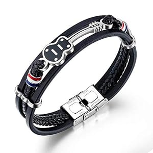 USUASI Heren Versie Creatieve Mini Gitaar Musical Retro Multi-layer Weven Polsband Zwart/Bruin Titanium Steelfor womens…