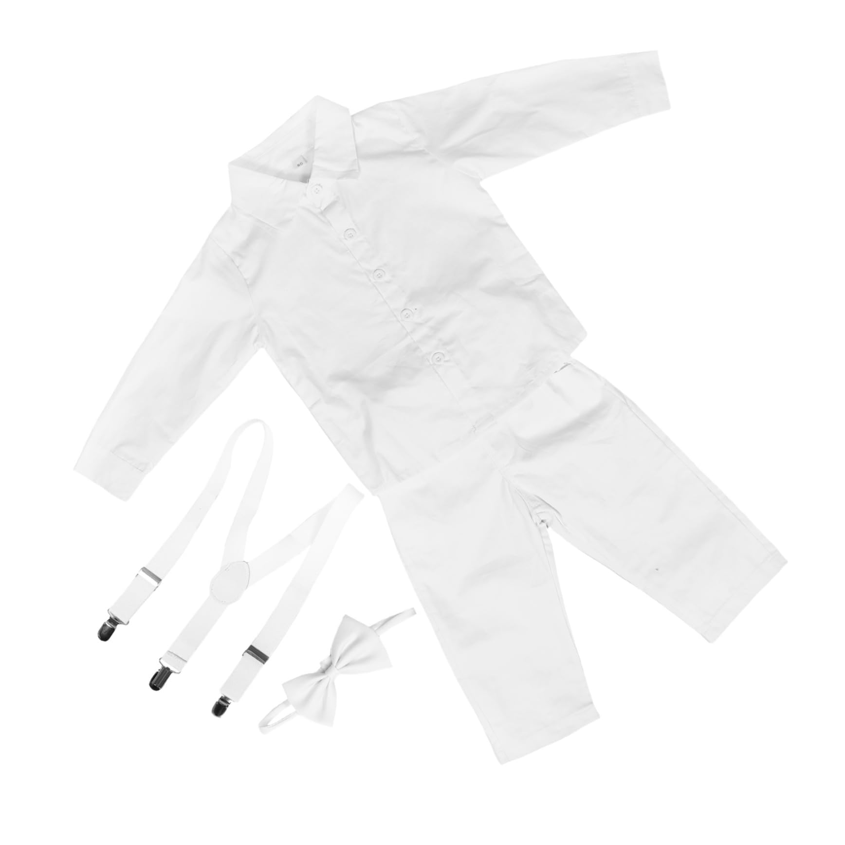 Beavorty Tenue De Gentleman Pour Bébé Chemise Habillée À Manches Longues Pour Bébé - Avec Pantalon À Bretelles À Nœud Pour Événements Formels Et Célébrations Taille Cm