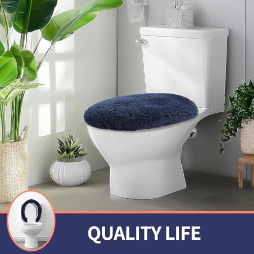 Baahrnom Microfiber Elongated Toilet Seat Cover 19.5\"x 15\" Machine Washable Solid Toilet Lid Cover Adjustable Rubber Backing Fits Only 18-19.5\" L x 14-16\" W Elongated Toilet Seat - Thumbnail 7