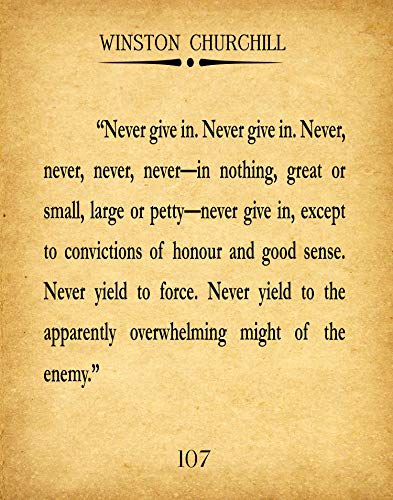 Póster motivacional Never Give Up de Churchill A3 con diseño vintage para despacho