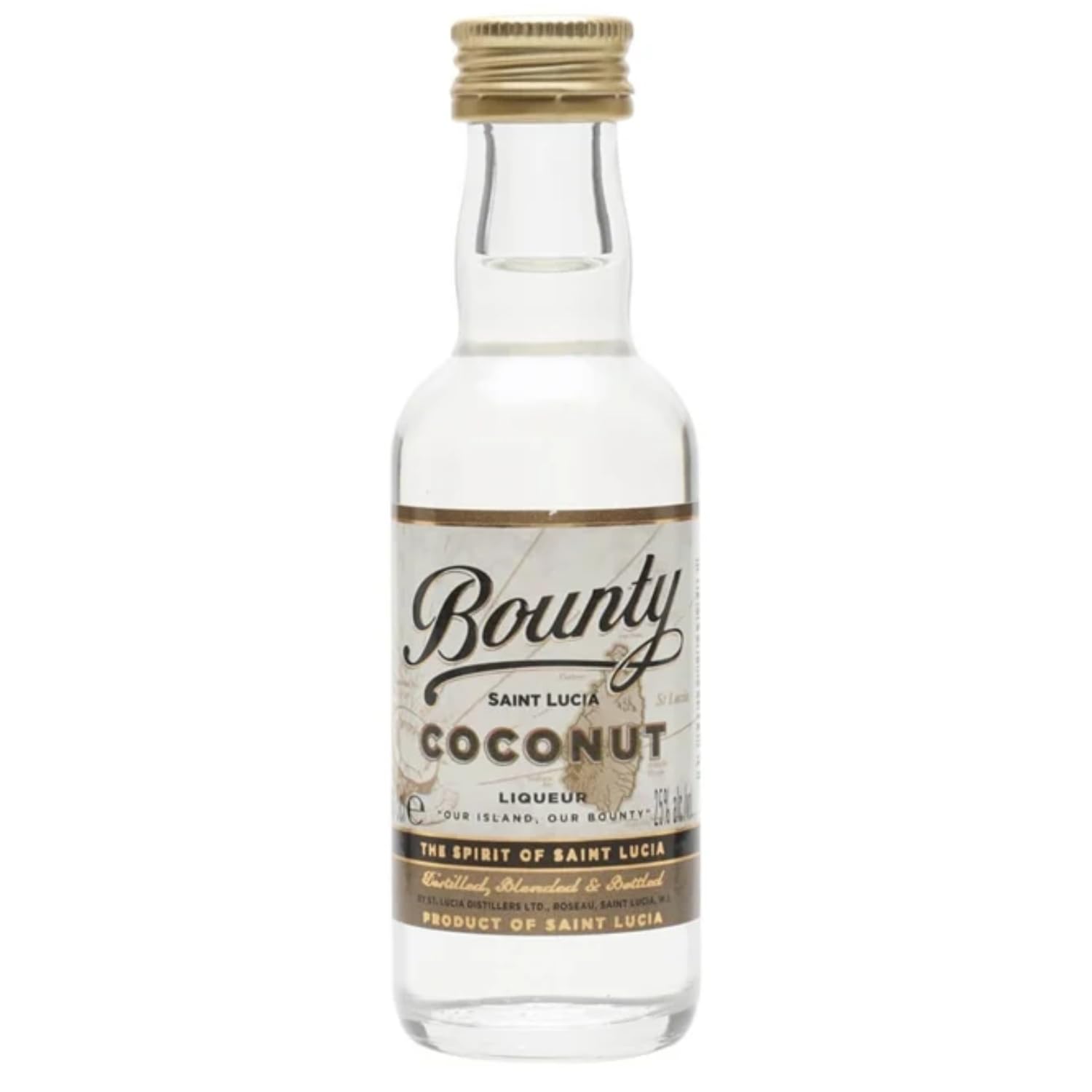 Bounty Rum Coconut: Rum Liqueur Miniature/Coconut Flavour/Distilled, blended and bottled in Saint-Lucia / 25% alcohol, 5cl / Perfect Base for Long Drink