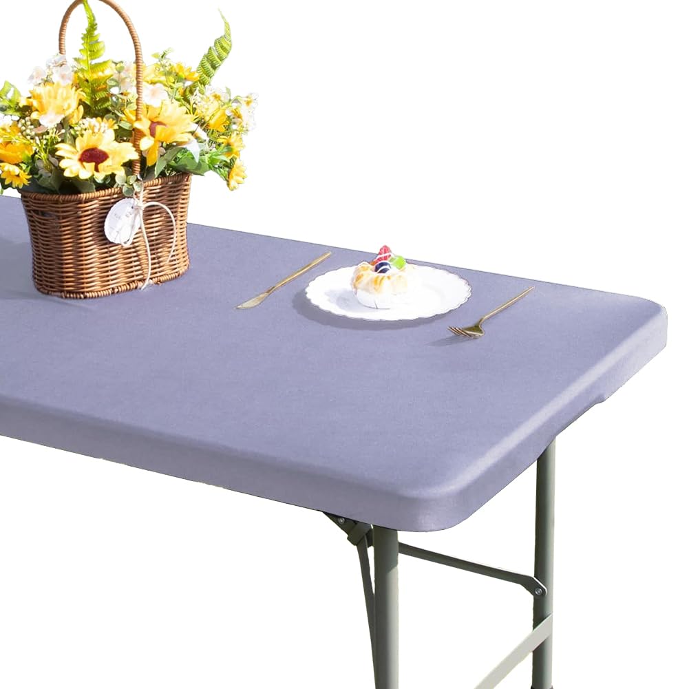 GORGECRAFT Rectangle Picnic Table Cloth 72x30 Inch Waterproof Elastic Fitted Polyester Slate Blue Tablecloth Fits for 6ft Folding Tables Wipeable Washable Table Covers for Outdoor Camping Banquet