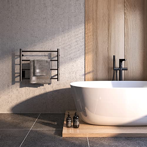 Sharpeye Towel Warmer With 24Hr Timer, 4 Bars Matte Black Heated Towel Rack For Bathroom, Plug-In/Hardwired, Electric Towel Drying Rack With Temperature Adjustable #TOP1