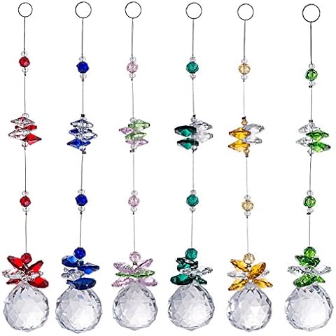 LONGSHENG 6Pcs Colorful Crystal Ball Pendant Chandelier Decor Hanging Ornaments,Feng Shui Faceted Ball,Chandelier Crystals Ball Rainbow Suncatcher Cover