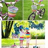 Ailovone Fahrradkorb für Kinder Fahrradkorb Geflochten Kinder Vorne Kinderfahrradkorb Vorne Geflochten aus Kunststoff mit Lederriemen Abnehmbar Korb Fahrrad Zubehör für Junge und Mädchen (Bunt)