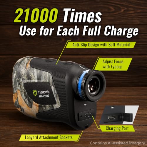 Image of TIDEWE Hunting Rangefinder, Rechargeable Camo Laser Range Finder 700 /1000Y | 6X Magnification Range Finder, Distance /Angle /Speed /Continuous Scan Modes, Rechargeable Battery, Water-Resistant, Carry Case