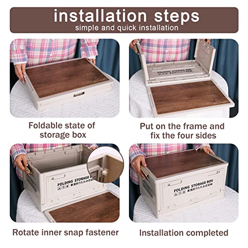 Outdoor Collapsible Plastic Storage Bins Box with Lids, Stackable Foldable Camping Box with Imitation Wooden Lid, Portable Tray Table, Two Opening Ways - Image 5
