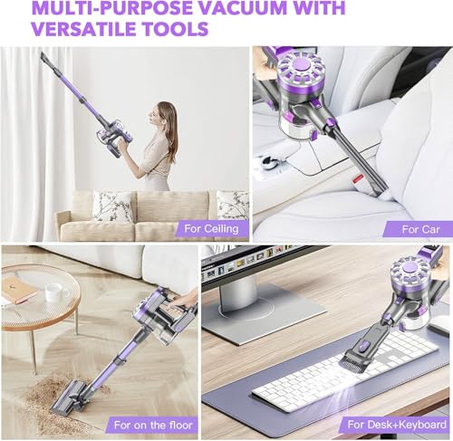 Image of Cordless Vacuum Cleaner, 6 in 1 Lightweight Stick Vacuum with Rechargeable Battery, Handheld Conversion, LED Headlights & 180 Swivel Brush, for Hardwood Floor Carpet Pet Hair Stairs Car(Light Purple)