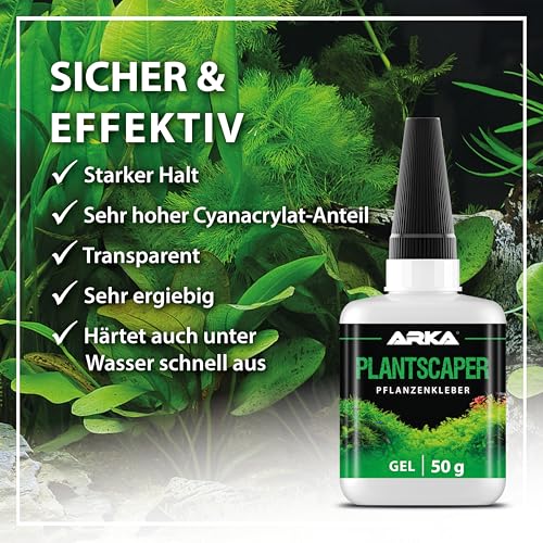 Aquascaping Pflanzenkleber 50 g Gel – haftet sofort auf Moos, Pflanzen, Wurzeln & Steinen – tropffrei, ergiebig und sicher für Süßwasseraquarien – ARKA Plantscaper