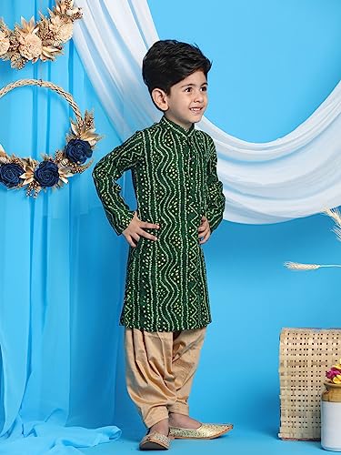 Image of VASTRAMAY Boys' Bandhani Kurta & Patiyala Set | Traditional Ethnic Out Fit For Rakhi