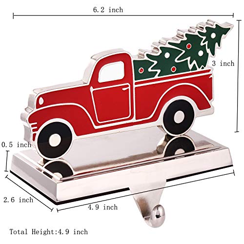 Set Of 2 Christmas Stocking Holder For Mantel Christmas Decoration,Metal Red Truck With Christmas Tree Stocking Hangers For Fireplace Xmas Decoration Supplies (Truck And Bus) #TOP1