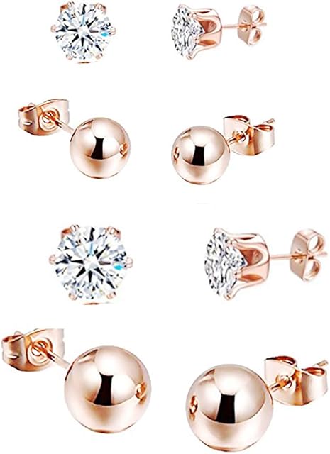 baobei gold earrings sets for women, rose gold stainless steel Small Cartilage stud earrings, surgery Minimalist Geometric stud earrings sets for Girls boy, birthday gift, jewellery gifts for women
