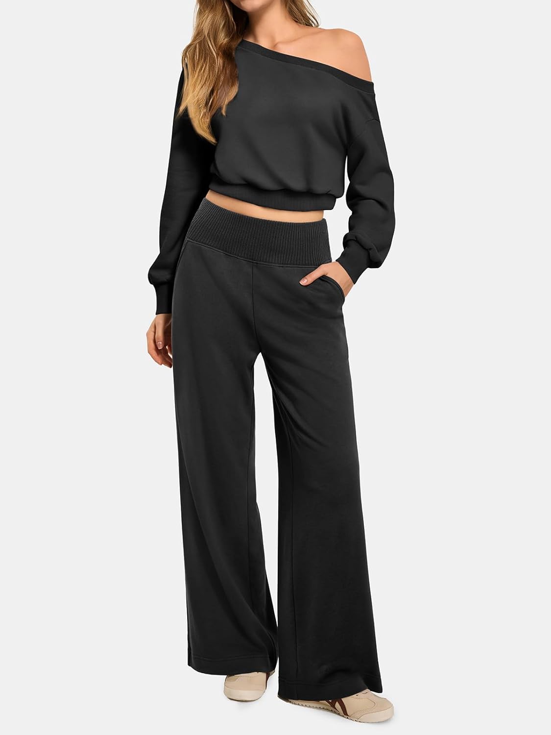 ATHMILE Women's Wide Leg Sweatpants High Waisted Baggy Lounge Pants with Pockets Drawstring Comfy Casual Athletic Palazzo