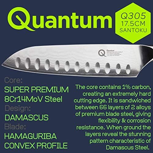 Taylors Eye Witness Quantum Pakka Wood Handle Santoku Knife - 17.5cm / 8 Blade. Premium High Hardness Exotic Super-Steel Core, Between 66 Premium Steel Alloy Layers, Damascus Hamaguriba Grind Profile