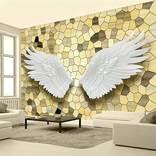 White Angel Wings 3D Photo Wallpaper Mural, Mosaic Golden Geometry Mural Wallpaper, Wall Decor For Living Room Bedroom Tv Background Hotel Bar Mural - 118"X 91"(W X H) #TOP1