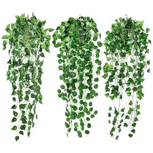 LoNinLoAn Artificial Hanging Plants, 3 Pack Fake Hanging Plants Artificial, Trailing Artificial Plants Indoor, Faux Plants Fake Plant for Outdoor Home Decor Garden Wall