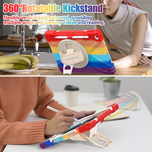 BRAECNstock Kids Case for Apple iPad 9th/ 8th/ 7th Generation 10.2" Shockproof Protective with Screen Protector, Pen Holder, 360° Rotating Stand+Hand Strap, Shoulder Strap, Colorful Red by BRAECNstock - Image 5