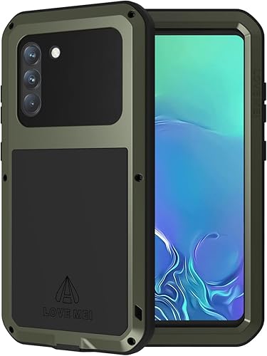 LOVE MEI Funda militar resistente para Samsung Galaxy S21 FE 5G, con protector de pantalla de vidrio templado, a prueba de golpes, a prueba de