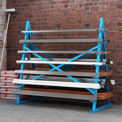 Yeeoy Steel Horizontal Storage Rack, 7 Tier Detachable Lumber Storage Rack, Heavy Duty Adjustable Pipe Rack Lumber Organizer Shelf for Garage Workshop Shed Basement, Blue