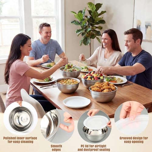 Set de 6 tazones mezcladores de acero inoxidable con tapa hermética miniatura 4