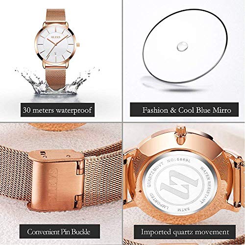Ladies Watches For Small Wrist Watch For Women Olevs Watch Women Stainless Steel Rose Gold Watches For Women White Face Women's Wrist Watch With Date Quartz Waterproof Watch Women Gift,Reloj Para Mujer #TOP4