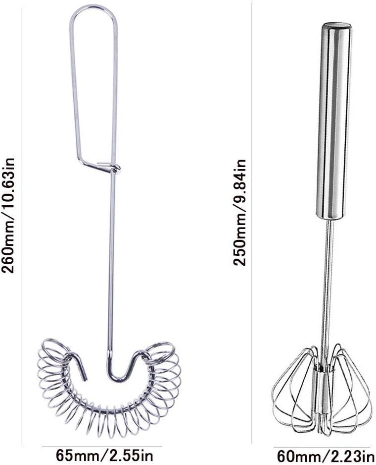 3 Pack Stainless Steel Egg Whisk Versatile Easy Whisk Hand Push Rotary Milk Frother Cooking Beater Manual Mixer for Beating Eggs Mixing Whipping Smoothies Shakes (2 Styles) - Image 2