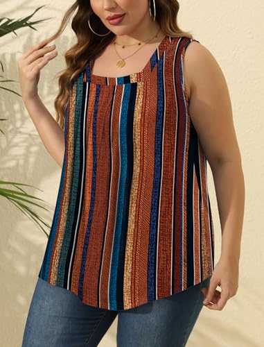 Image of Saloogoe Summer Tank Tops for Women Loose Fit Pleated Square Neck Sleeveless Tops Curved Hem Flowy