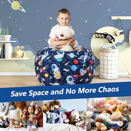 Miniatura 2 de Decalsweet Grande Bolsa Puff Para Guardar Juguetes Para Niños Niñas, Suave Y Plegable Bolsa De Frijoles, Cubierta De Silla En Interiores Y Exteriores Sin Relleno , Astronauta Espacial Azul