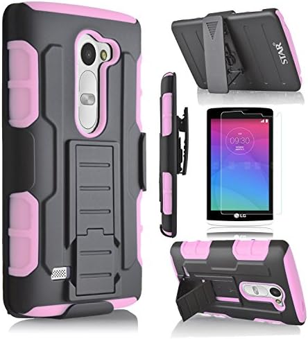 LG Sunset Case, Starshop Full Protection Dual Layers Hybird Case with Kickstand and Locking Belt Swivel Clip with Premium Screen Protector Pink