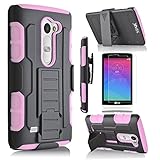LG Sunset Case, Starshop Full Protection Dual Layers Hybird Case with Kickstand and Locking Belt Swivel Clip With Premium Screen Protector Pink
