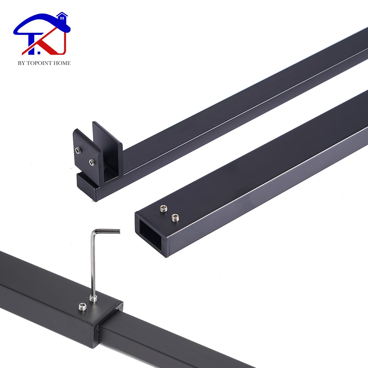 T&K Asta di sostegno Asta di supporto telescopica nero lunghezza regolabile 700mm a 1300mm, per schermi doccia e pannelli vasca, compatibile con vetro da 6-10mm
