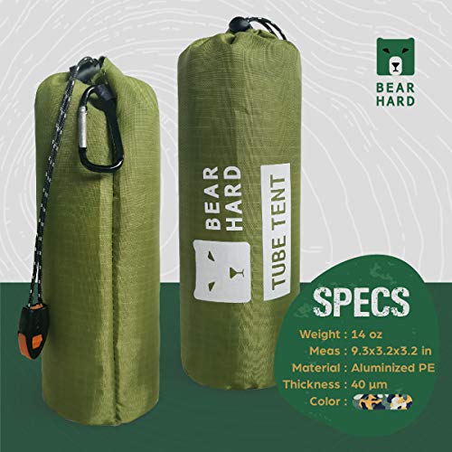 Bearhard Emergency Tent, 2 Person Tube Tent Survival Shelter with Paracord, Stakes Ultralight Survival Tent Emergency Shelter Use as Survival Gear Space Blanket for Camping, Hiking, Kayaking - Thumbnail 7