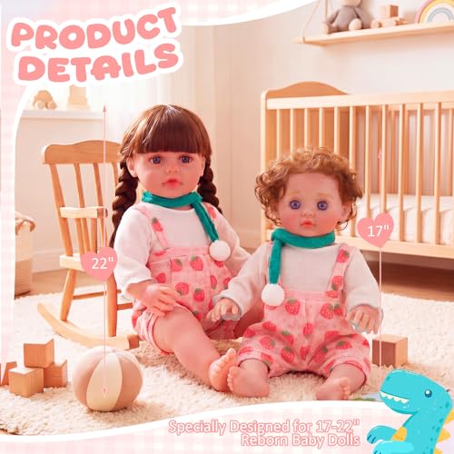 Image of Reborn Baby Doll Clothes Set for 18 Inch Colorful Babydolls Clothes Outfits Realistic Cute Strawberry Fruit Pattern Dress Accessories with Headband Bulk for Girl(Cartoon Print Set)