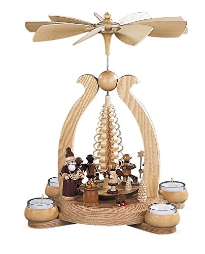 Pyramide de Noël bougeoir chauffe-plat carrousel bois rotatif 1 étage 34cm