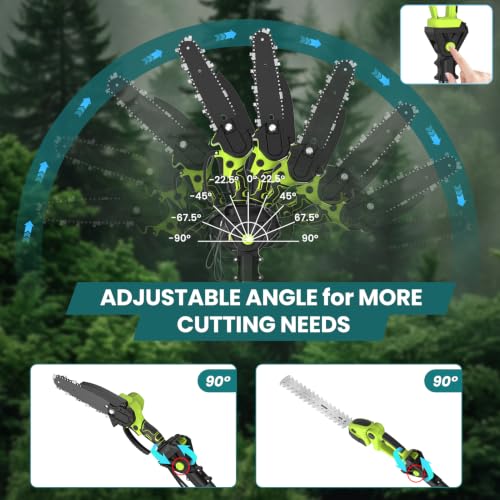 Cordless Pole Hedge Trimmer & Chainsaw Set, 2 * 4.0Ah Battery Rechargeable 7.05Ft Extension Pole 550W Motor 0-135° Adjust Angle Long Reach Trimmer Pruning Branch for Fence, Grass Trimmer - Image 5